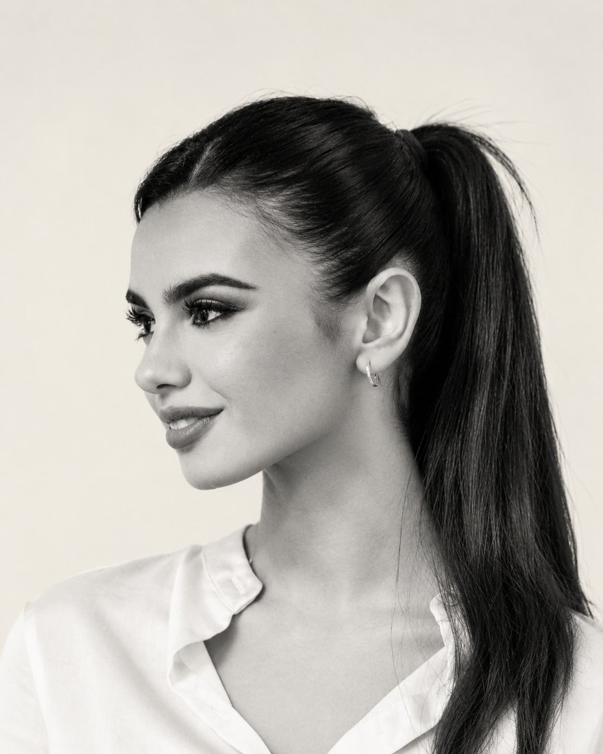 Alejandra López, asesora inmobiliaria en Madrid, retrato en blanco y negro
